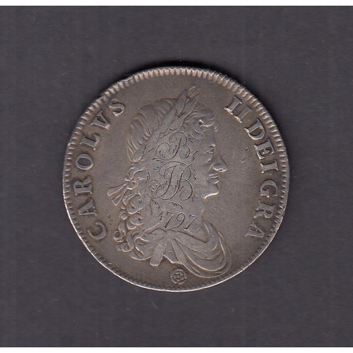 272 - UK 1662 Charles II crown EF, engraved on face ‘B.B. 1797’, scarce