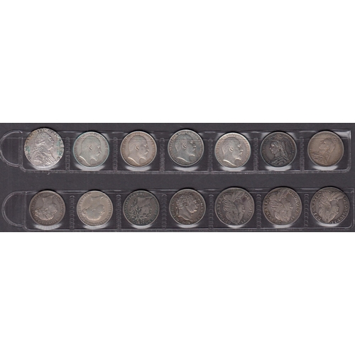 128 - A group of x14 UK silver 6ds from 1757 to 1910, mixed condition