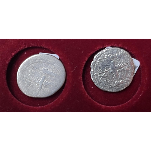 88 - Roman – 32-31BC Mark Anthony, a pair of silver Denarius, each showing Praetorian Galley and Legionar... 