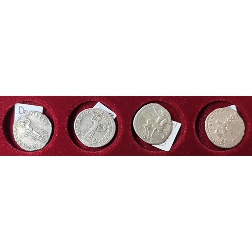 90 - Roman – 81-96AD Domitian silver Denarius x4, including depiction of Minerva and Herald wearing cap, ... 