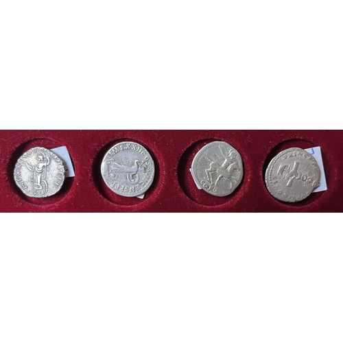 90 - Roman – 81-96AD Domitian silver Denarius x4, including depiction of Minerva and Herald wearing cap, ... 