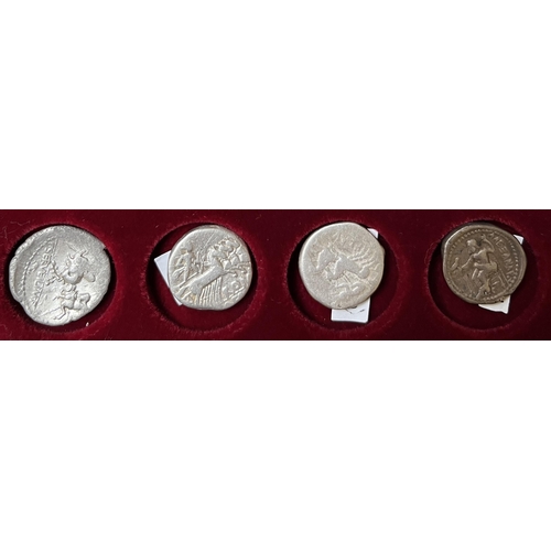 190 - Roman- A group of x3 Republican silver Denari in good condition, plus x1 Greek silver Alexander I.