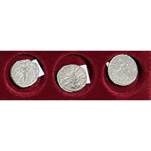 134 - Roman – 209-212AD Geta x2 silver Denaris and x1 Plautilla silver Denarius, in good condition