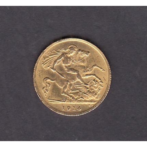 45 - UK 1914 gold half Sovereign, in good condition