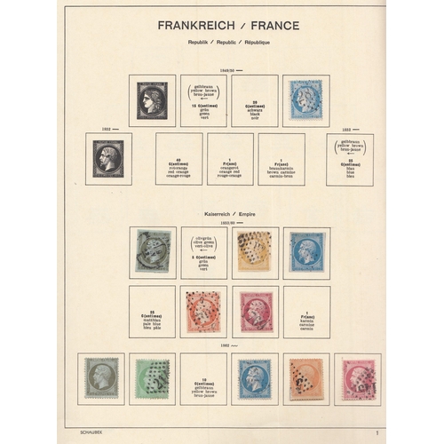 352 - A mint and used French stamp collection housed in 5 volumes, noted a pair of Yvert pre-printed album... 