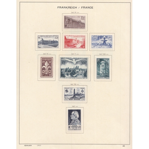 352 - A mint and used French stamp collection housed in 5 volumes, noted a pair of Yvert pre-printed album... 