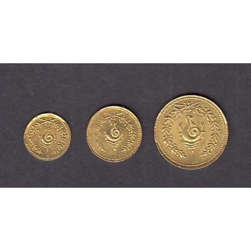 114 - India Travancore x3 gold coins, 1/4 Pagoda, ½ Pagoda and 1 Pagoda in good condition