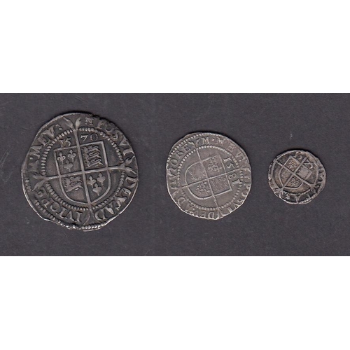 51 - UK Queen Elizabeht I x3 silver coins, including 1575 silver Three-farthings, 1581 silver threepence ... 