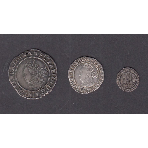 51 - UK Queen Elizabeht I x3 silver coins, including 1575 silver Three-farthings, 1581 silver threepence ... 