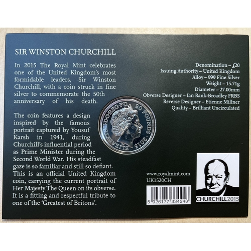 276 - UK 2015 x5 Winston Churchill silver £20 coins, in original RM flat packs.