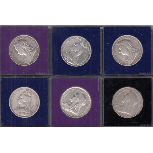 57 - A group of x22 silver UK QV Crowns, includes 1844/1845/1847/ 1887/ 1888/1889/1890/1891/1892/ 1893/18... 