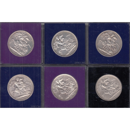 57 - A group of x22 silver UK QV Crowns, includes 1844/1845/1847/ 1887/ 1888/1889/1890/1891/1892/ 1893/18... 