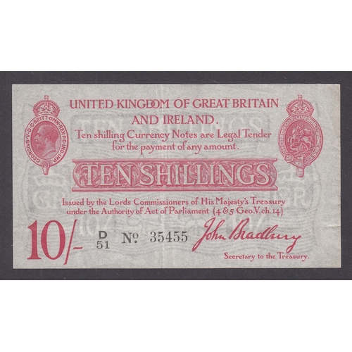 267 - UK 1915 Second Bradbury Issue 10/- banknote (D51 No.35455), in good condition