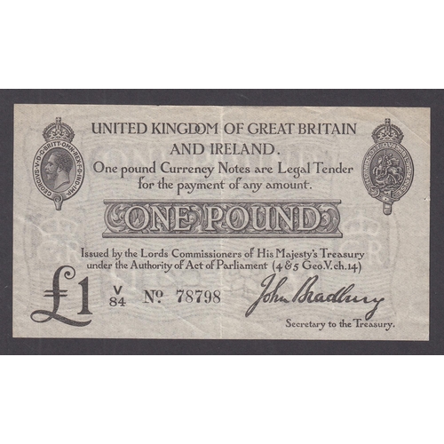 268 - UK 1914 Second Bradbury Issue £1 banknote (V84 No.78798), in good condition