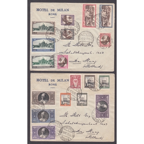 949 - 1933 SG19-E36 set, split over x2 covers, cancelled 10.12.33, affixed on pre-printed Hotel De Milan c... 