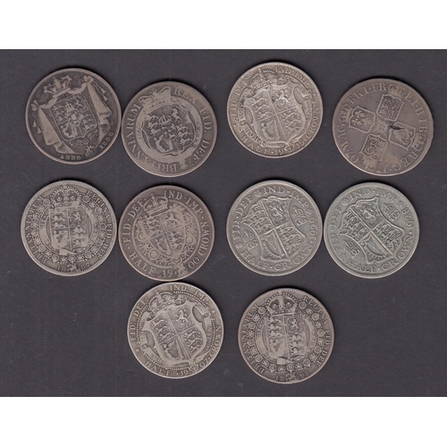 17 - A group of x10 UK silver Half Crowns, including 1707/ 1817/ 1836/ 1887/ 1892/ 1900/1907/1915/1928/19... 