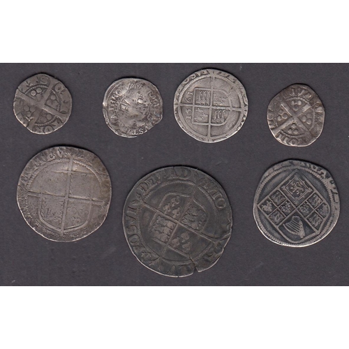 254 - A group of x7 UK silver hammered coins, including Edward I Penny x2, Elizabeth I 6d & Shilling x2, J... 