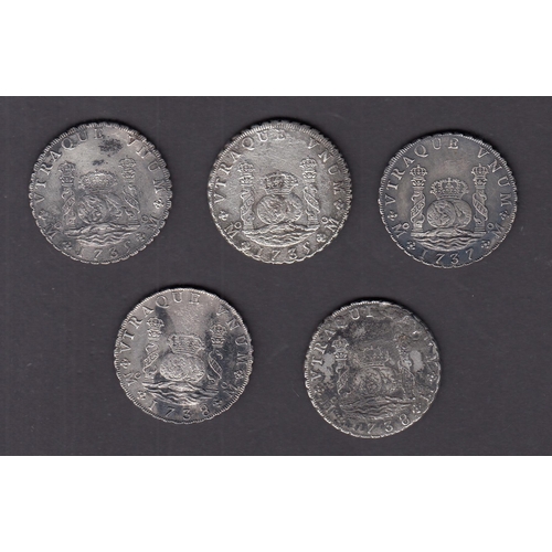 5 - Shipwreck Coins - A collection of x5 silver Mexican 8 Reales (1735 x2, 1737, 1738 x2) from the Dutch... 