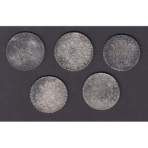 5 - Shipwreck Coins - A collection of x5 silver Mexican 8 Reales (1735 x2, 1737, 1738 x2) from the Dutch... 