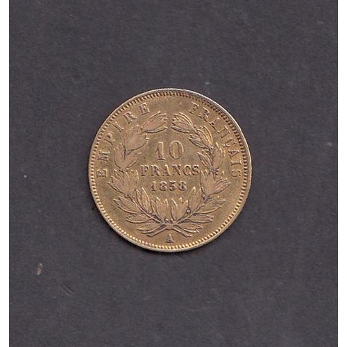 244 - France 1858 gold 10 Francs coin, in good condition