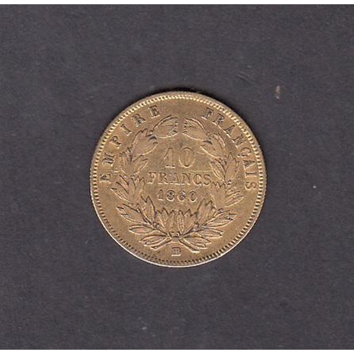 245 - France 1860 gold 10 Francs coin, in good condition