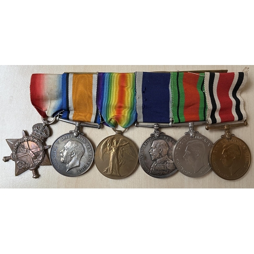 184 - A group of x6 medals on bar awarded to 300790 J LEA, L. STO. RN. Including WWI trio, Naval Long Serv... 