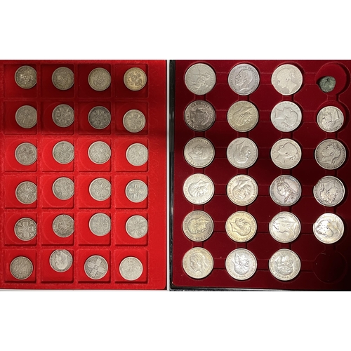 58 - A collection of mainly UK coins housed in x7 trays, strengh in circulated 20th Century coins, noted ... 