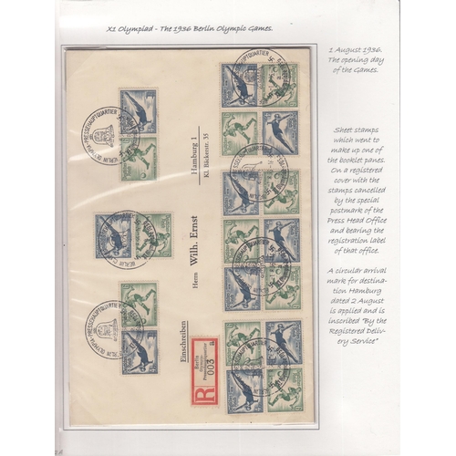 412 - Accumulation related to the 1936 Berlin Olympics issue written up on pages, with booklets (both, inc... 