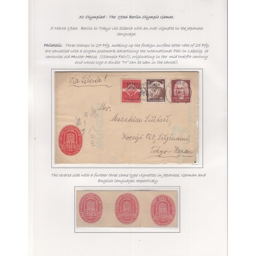 414 - 1936 Berlin Olympics collection of the Olympic Bell vignettes written up on pages, with the set of 1... 