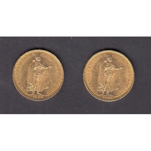 7 - Hungary 1898 gold 20 Korona coin x2, in good condition