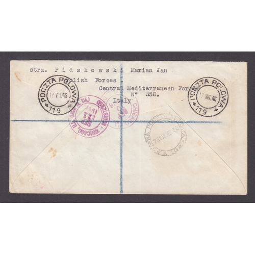 534 - 1946 Polish Mediterranean Forces illustrated cover bearing 1887 Jubilee 6d purple and rose marginal,... 