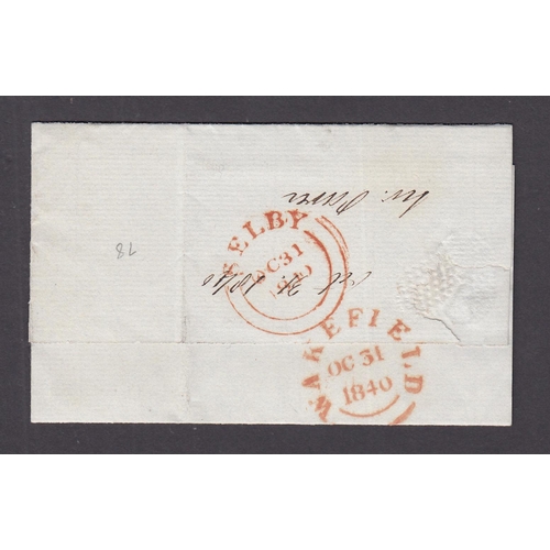 535 - 1840 1d black pl 1a ‘CG’ with 4 margins on neat little cover to Wakefield cancelled by crisply struc... 