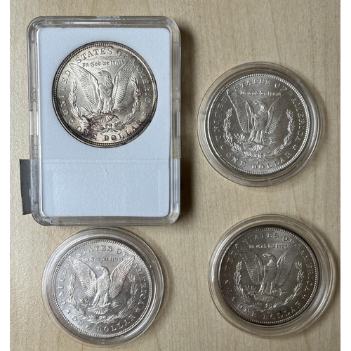 80 - A group of x4 USA silver Morgan Dollars, including 1878/ 1879 (S)/ 1890(CC) / 1921, mixed condition.