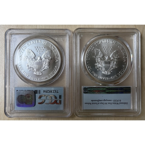 95 - A pair of USA silver Eagle Dollars both slabbed including 2001 WTC Ground Zero Recovery Dollar and 2... 