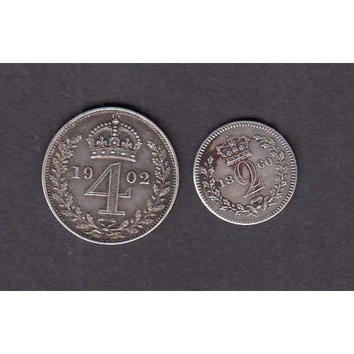 132 - UK 1860 Maundy 2d coin and 1902 Maundy 4d coin, good condition