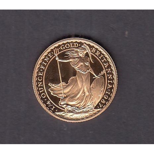 54 - UK 1987 gold £25 Britannia ¼ oz Proof coin, boxed with CoA