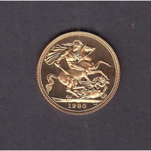 61 - UK 1980 gold Proof full Sovereign, boxed with CoA.