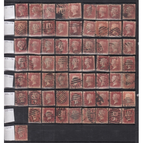 549 - A collection of 1d red penny plates SG43/44, one of each from plate 71 to 224, condition fair to goo... 