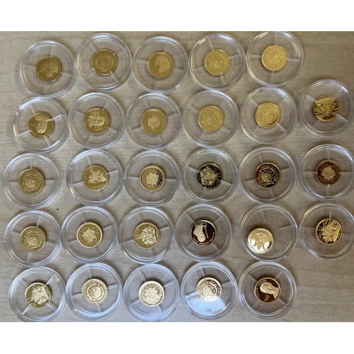 18 - A collection of x28, 0.73g (24k gold) coins from countries around the World with CoAs.