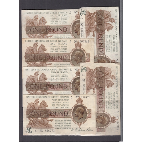 4 - UK 1919 Warren Fisher (First issue) circulated £1 banknotes x98, in poor to good condition.