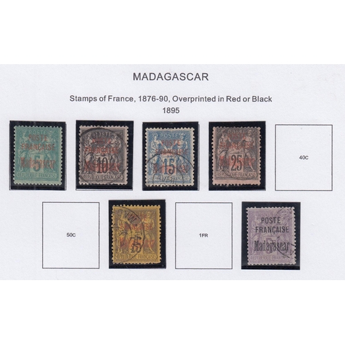 470 - Madagascar & Dependencies - 1890/95 mint & used collection on printed pages with Madagascar 1895 6 v... 