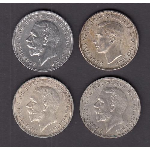 130 - A group of x4 coins, including x3 UK 1935 Rocking Horse silver Crowns and Australia 1938 silver Crow... 