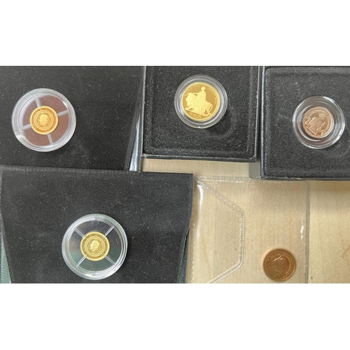 61 - A group of x5 small gold coins, comprising x4 (24 Carat) gold coins weight 5.85g, including Tristan ... 