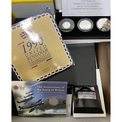 82 - A group of World and GB silver proof and brilliant, uncirculated coins/sets, many cased with CoA, pl... 