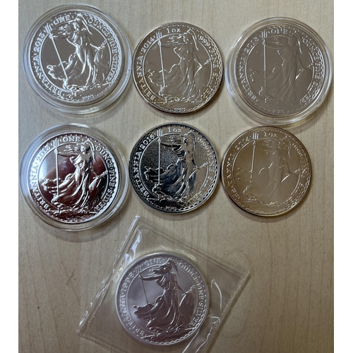 23 - A group of x7 UK silver Britannia’s from 1998 to 2016, in good condition