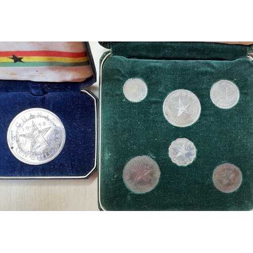 6 - A small group of World coins, including Ghana 1958 uncirculated set in x2 boxes, mixed condition