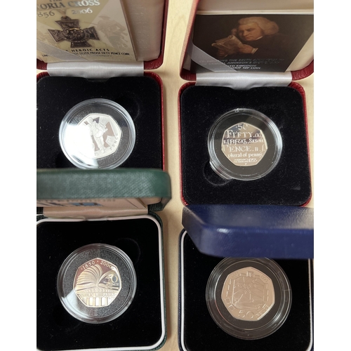 100 - A group of x9 UK boxed silver proof 50p coins, from 1992 to 2006, including 1992 EEC 50p and 2005 Sa... 