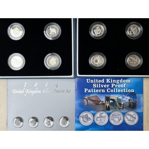 105 - UK 2004 RM boxed silver Pattern set of x4 coins plus 2007 RM silver proof pattern set of x4 coins in... 