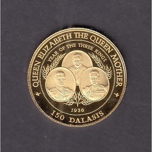 92 - 1996 Gambia gold proof 150 Dalasis coin, boxed with CoA.