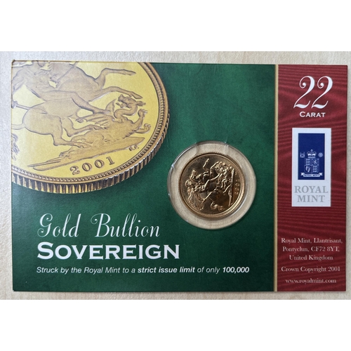 87 - UK 2001 gold full Sovereign, in good condition